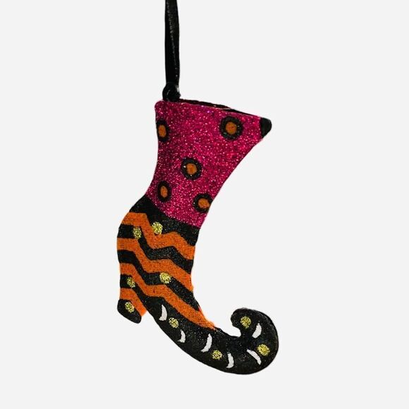 Halloween Witch Shoe Metal Ornament Glitter Bling - Picture 1 of 3